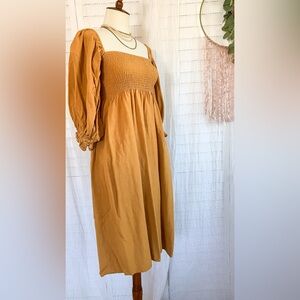 Opt Midi gold flax smocked Dress Small
